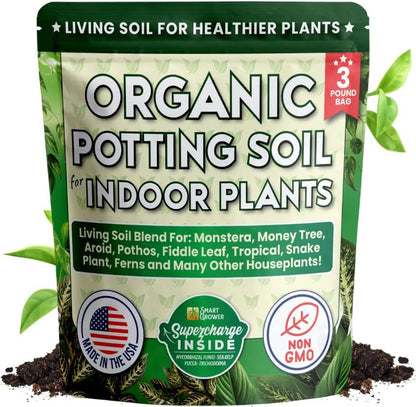Smart Grower Organic Potting Soil for indoor plants with biochar and worm castings — bottle front view