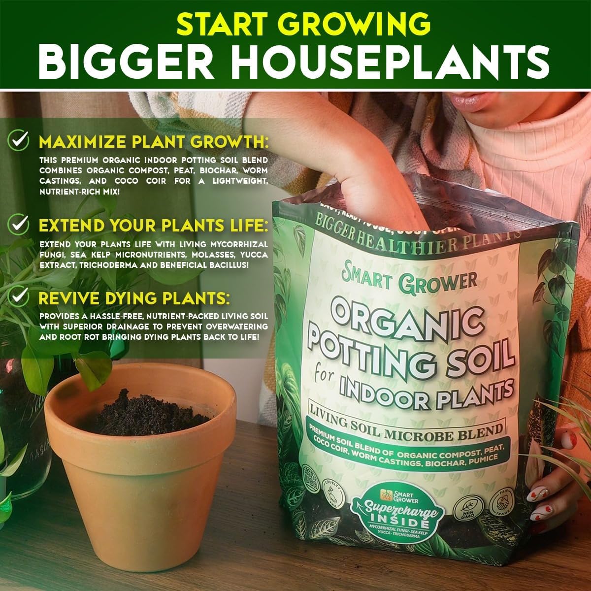 Smart Grower Organic Potting Soil for Indoor Plants