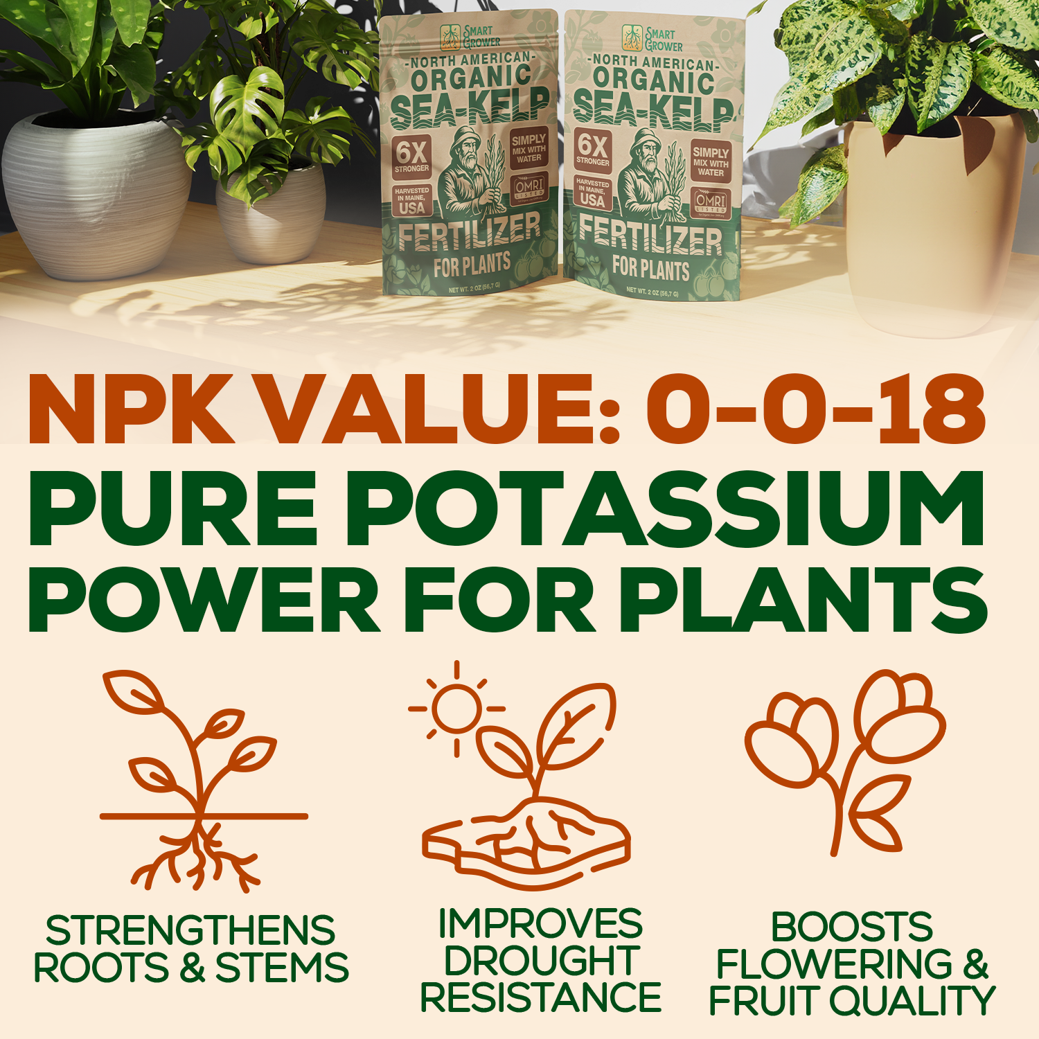 Smart Grower Organic North American Sea-Kelp fertilizer - 2oz