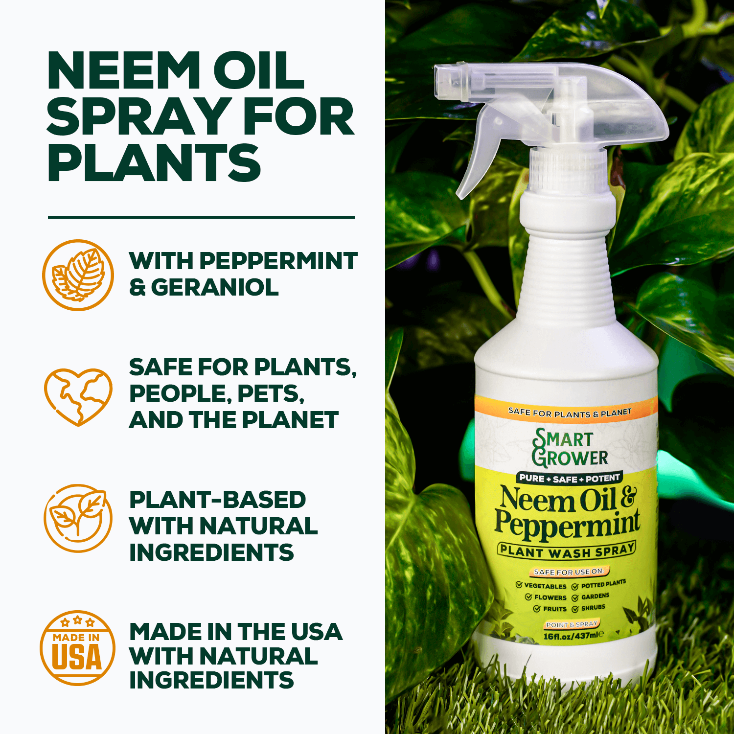 Neem Oil Spray for Plants with Peppermint Oil, Natural Plant Wash Made for  Indoor and Outdoor Plants Smart Grower Easy Ready to Use Spray