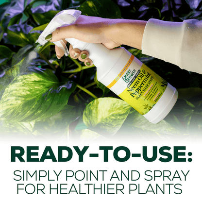 Smart Grower Neem & Peppermint Oil Plant Wash Spray for indoor and outdoor plants — in use on plants