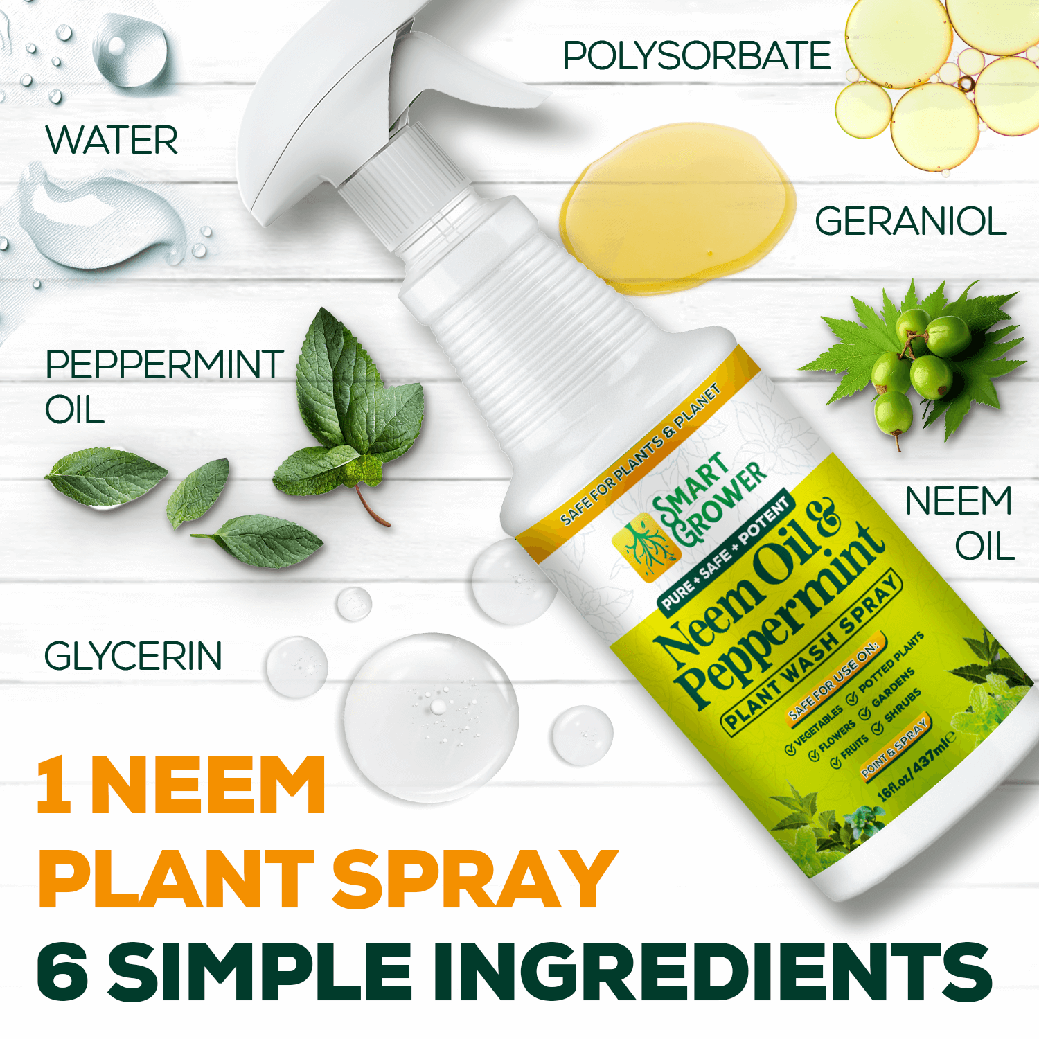 peppermint oil garden spray Neem Oil Spray for Plants with Peppermint Oil, Natural Plant Wash Made for Indoor and Outdoor Plants Smart Grower Easy Ready to Use Spray